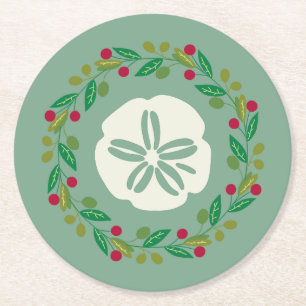 Dessous-de-verre Rond En Papier Sable Dollar Coquille de Noël Wreath