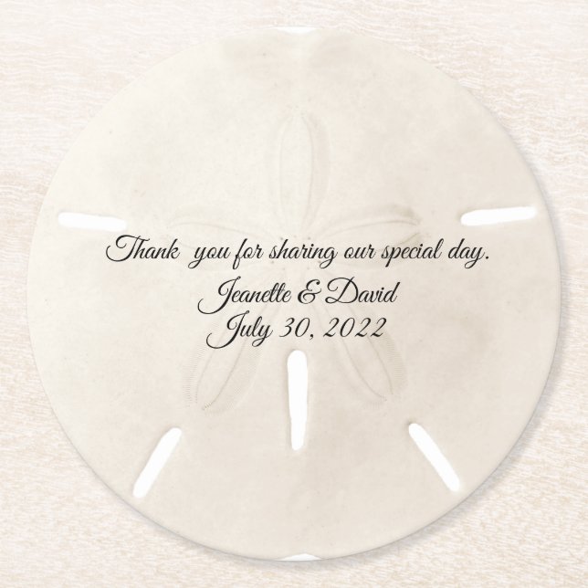 Dessous-de-verre Rond En Papier Sable Dollar Mariage Faveur (Devant)