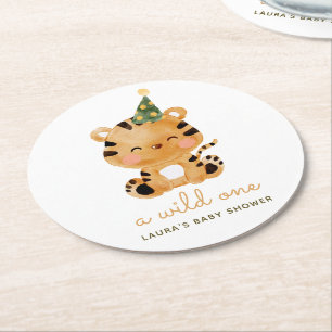 Dessous-de-verre Rond En Papier Safari Bébé au Tigre à l'aquarelle