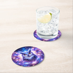 Dessous-de-verre Rond En Papier Sagesse Mystique Cosmique Hibou Spirituel Céleste