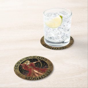 Dessous-de-verre Rond En Papier Sagittaire Archer Symbole Zodiaque Féminin