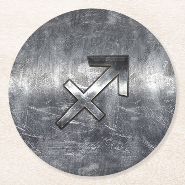 Dessous-de-verre Rond En Papier Sagittarius Zodiac Connexion Silver Steel look (Devant)