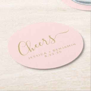Dessous-de-verre Rond En Papier Salutations minimaliste rose rose or personnalisé