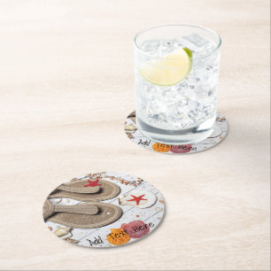 Dessous-de-verre Rond En Papier Sandales, Coquillages et Starfish à la plage