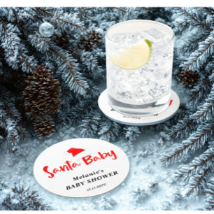 Dessous-de-verre Rond En Papier Santa Baby Noël Hiver Baby Shower