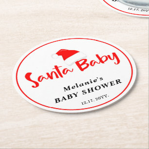 Dessous-de-verre Rond En Papier Santa Baby Noël Hiver Baby Shower