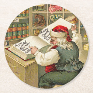 Dessous-de-verre Rond En Papier Santa Claus Naughty Nice Liste Noël