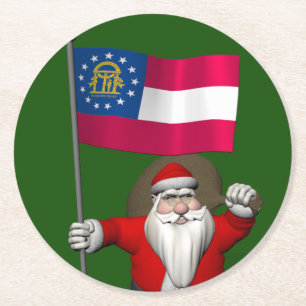 Dessous-de-verre Rond En Papier Santa Claus Waving Flag Of Georgia