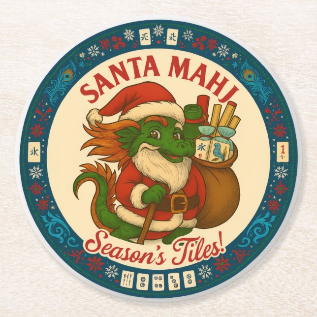 Dessous-de-verre Rond En Papier Santa Mahj Festive Round Paper Coasters (Devant)