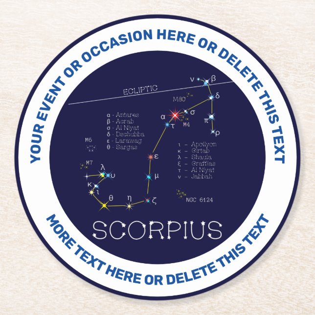 Dessous-de-verre Rond En Papier Scorpie Constellation Zodiaque (Devant)