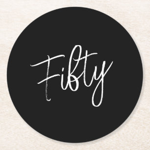 Dessous-de-verre Rond En Papier Script 50e anniversaire Noir