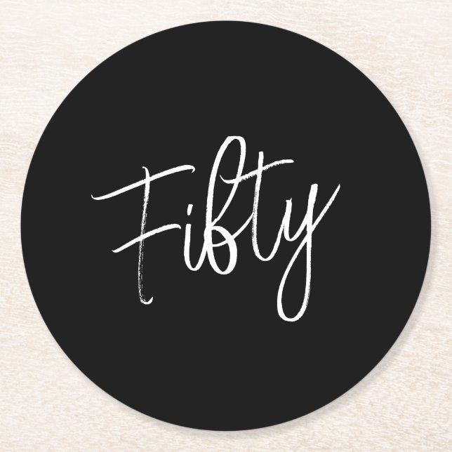 Dessous-de-verre Rond En Papier Script 50e anniversaire Noir (Devant)