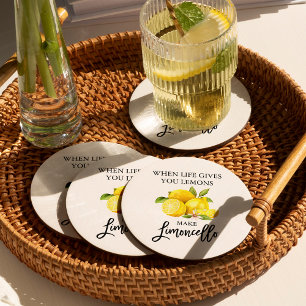 Dessous-de-verre Rond En Papier Script de brosse moderne Aquarelle Lemons Limoncel