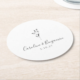Dessous-de-verre Rond En Papier Script floral simple Mariage Boho blanc personnali