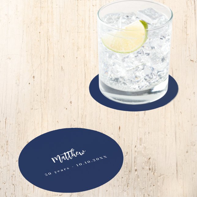 Dessous-de-verre Rond En Papier Script minimaliste bleu foncé (Créateur téléchargé)
