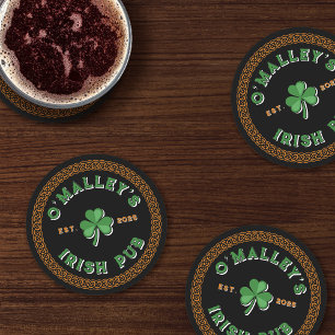 Dessous-de-verre Rond En Papier Shamrock Celtic Knot Border Pub irlandais