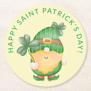 Dessous-de-verre Rond En Papier Shamrock Gnome Bonne Saint Patrick