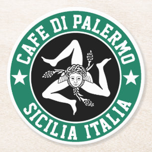Dessous-de-verre Rond En Papier Sicilienne Trinacria Votre Texte 