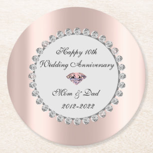 Dessous-de-verre Rond En Papier Silver Diamonds Rose Gold 10e anniversaire Mariage