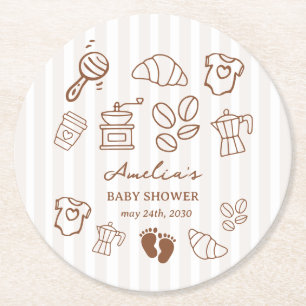Dessous-de-verre Rond En Papier Simple Baby Is Brewing Doodle Fête de Naissance Ca