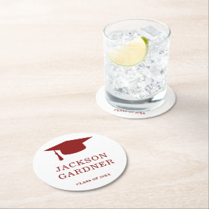 Dessous-de-verre Rond En Papier Simple Burgundy Mortar Board Modernité Graduation