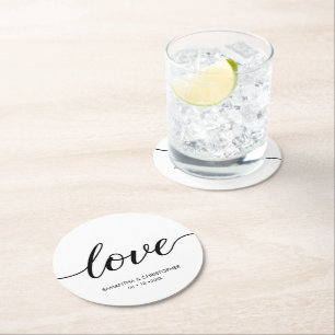 Dessous-de-verre Rond En Papier Simple Chic Love Script Mariage Ballotin personnal