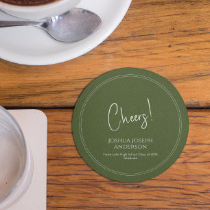 Dessous-de-verre Rond En Papier Simple minimaliste Parti de graduation Olive Green
