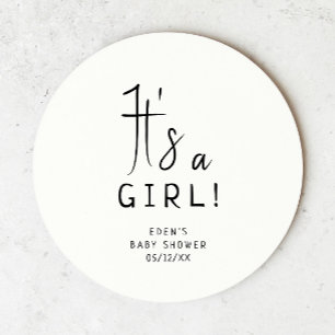 Dessous-de-verre Rond En Papier Simple moderne Baby shower neutre C'est une fille