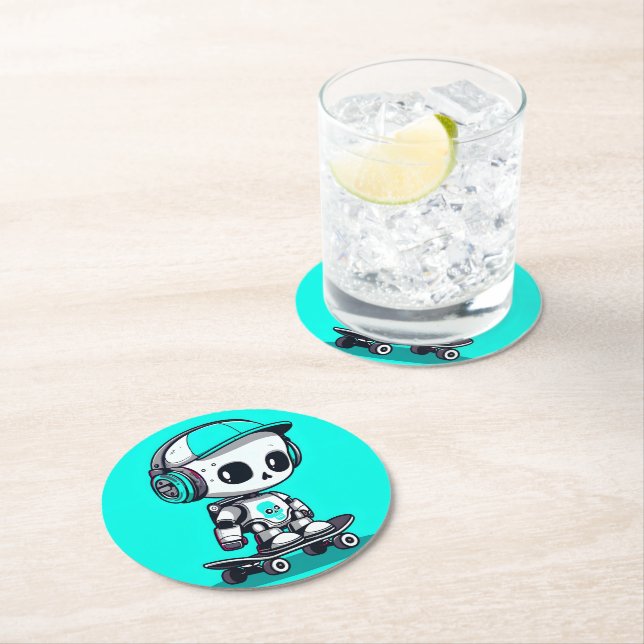 Dessous-de-verre Rond En Papier Skate SkullBot (En situation)
