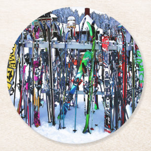 Dessous-de-verre Rond En Papier Skis and Poles