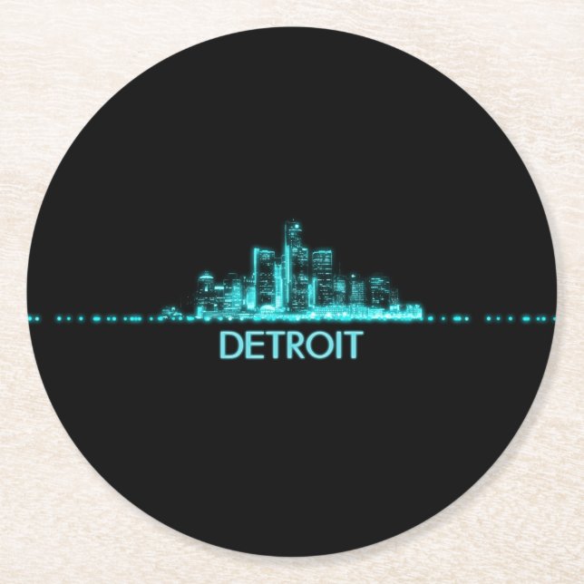 Dessous-de-verre Rond En Papier Skyline de Détroit (Devant)