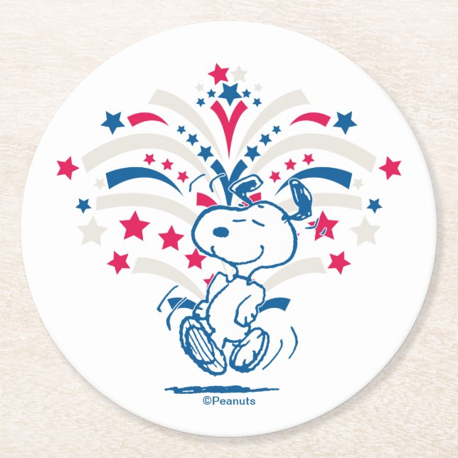 Dessous-de-verre Rond En Papier Snoopy 4 juillet Danse (Devant)