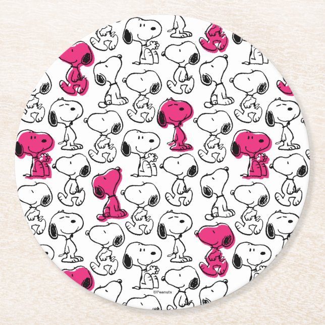 Dessous-de-verre Rond En Papier Snoopy Black & Magenta Motif (Devant)