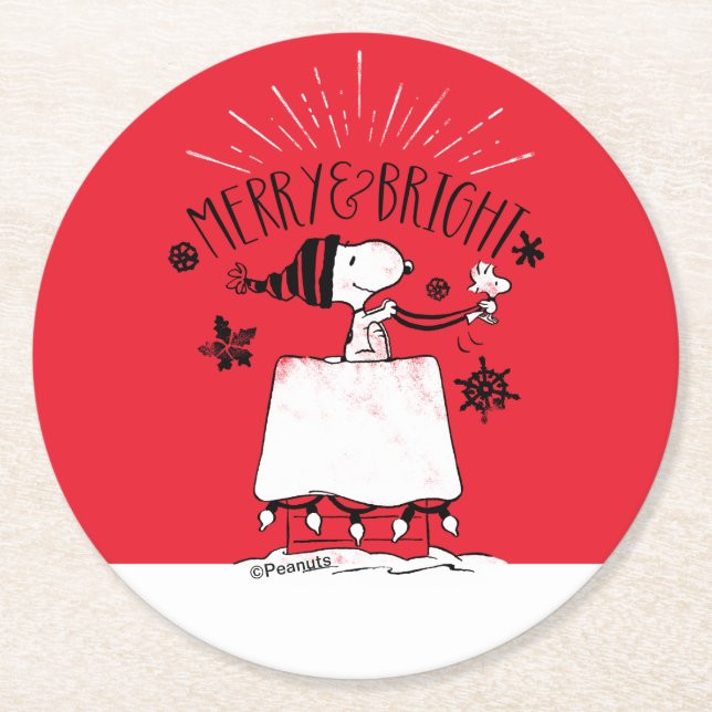 Dessous-de-verre Rond En Papier Snoopy et Woodstock - Joyeux et lumineux (Devant)