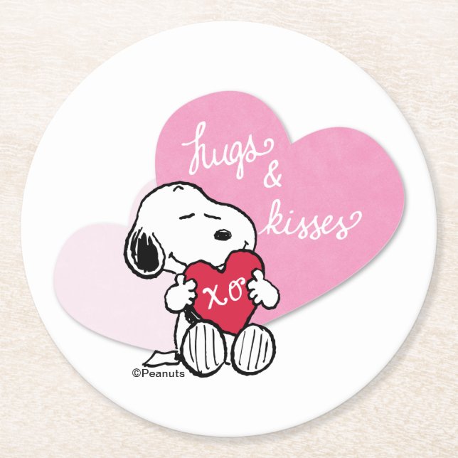 Dessous-de-verre Rond En Papier Snoopy Hugs & Kisses (Devant)
