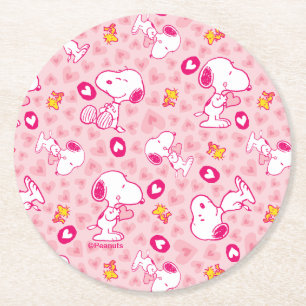 Dessous-de-verre Rond En Papier Snoopy & Woodstock Motif Coeurs roses
