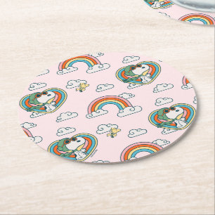 Dessous-de-verre Rond En Papier Snoopy & Woodstock Rainbow Heart Motif