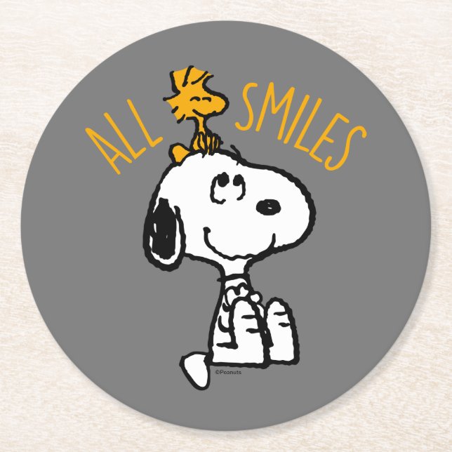 Dessous-de-verre Rond En Papier Snoopy & Woodstock - Tous les sourires (Devant)