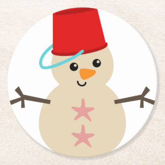 Dessous-de-verre Rond En Papier Snowman mignon fait de sable avec seau pour Casque