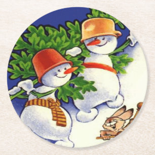 Dessous-de-verre Rond En Papier Snowmen Arbre de Noël Drumbit Rabbit