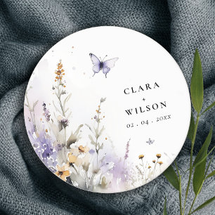 Dessous-de-verre Rond En Papier Soft Lilac Fleur sauvage Butterfly Garden Mariage