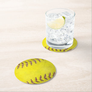 Dessous-de-verre Rond En Papier Softball Jaune 