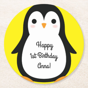 Dessous-de-verre Rond En Papier Soirée d'anniversaire de Penguin