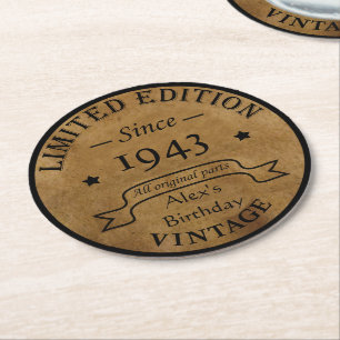 Dessous-de-verre Rond En Papier Soixante-dix vintage 90e anniversaire personnalisé