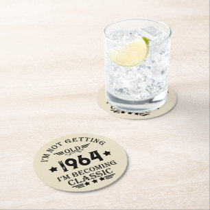 Dessous-de-verre Rond En Papier Soixante vintage 60e anniversaire personnalisée
