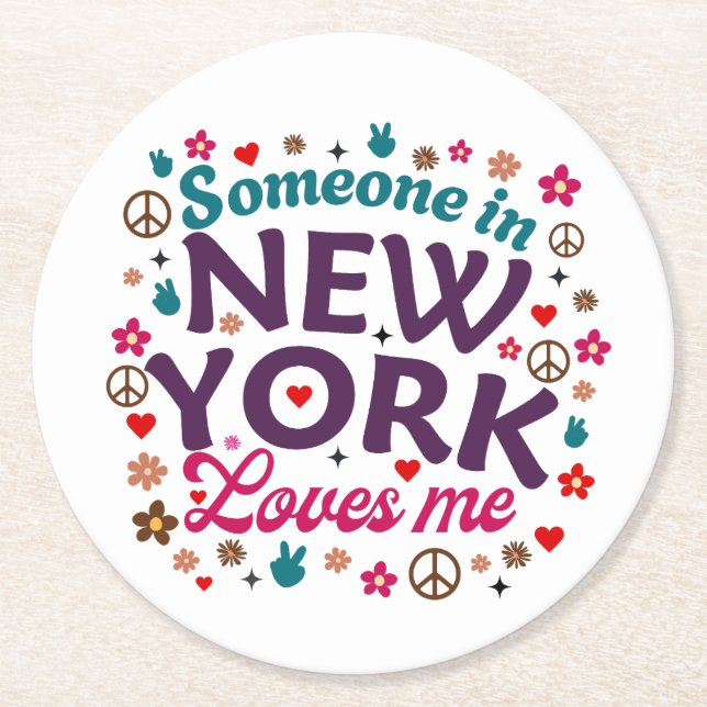 Dessous-de-verre Rond En Papier Someone in New York Loves Me Retro Funny Design (Devant)