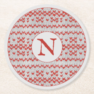 Dessous-de-verre Rond En Papier Sous-verres en papier ronds TRICOT NORDIQUE ROUGE