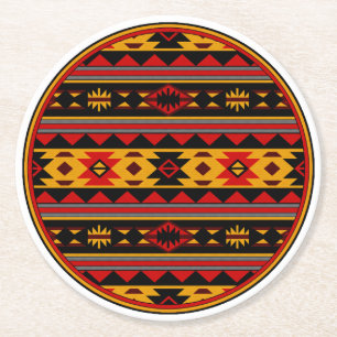 Dessous-de-verre Rond En Papier Southwest Design Red Black Gold Tribal Motif