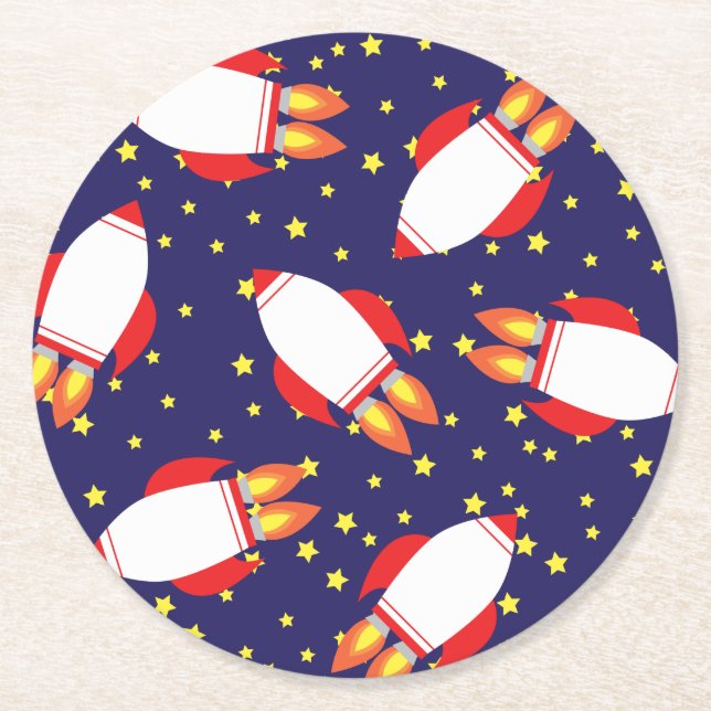 Dessous-de-verre Rond En Papier Space Rocket Ship Anniversaire (Devant)