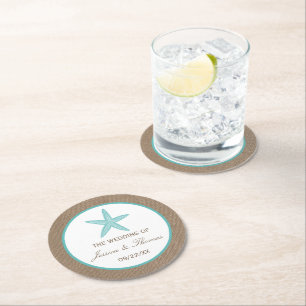 Dessous-de-verre Rond En Papier Starfish Turquoise Burlap Beach Wedding Collection